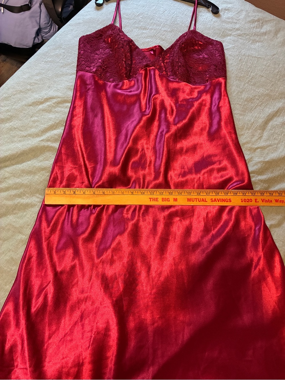 Vintage Handmade Large Red Satin Maxi Slip Dress - Picture 11 of 12